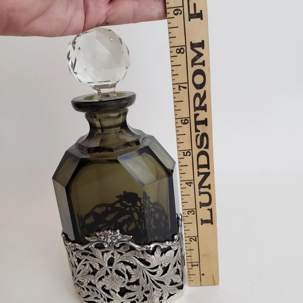 VTG BW Van Eldik Green Glass & Sterling Silver‎ Decanter. Netherlands. 126g 925